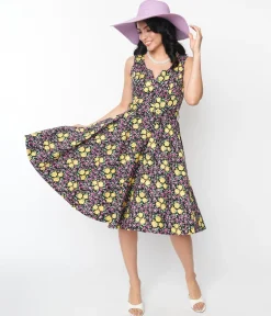 Black Floral Ria Swing Dress