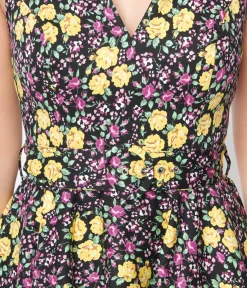 Black Floral Ria Swing Dress