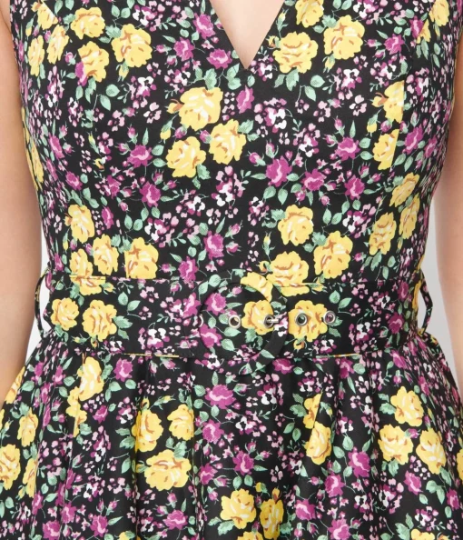 Black Floral Ria Swing Dress