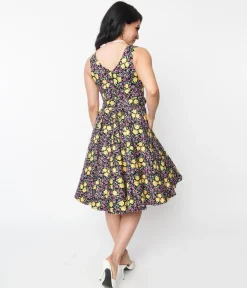 Black Floral Ria Swing Dress