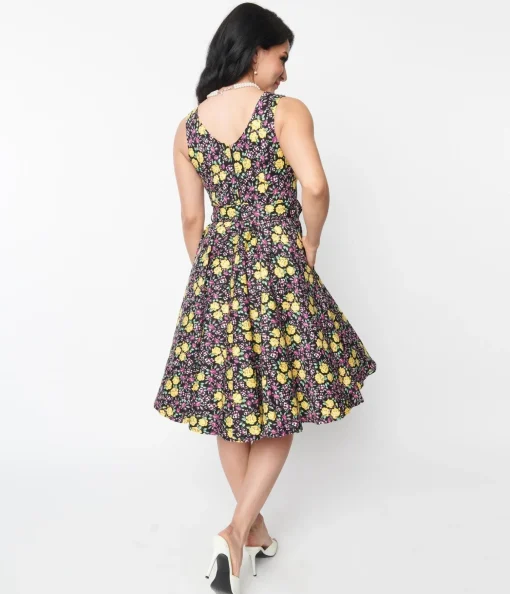 Black Floral Ria Swing Dress