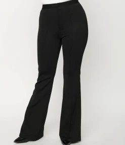 Black Front Pleat Flare Pants