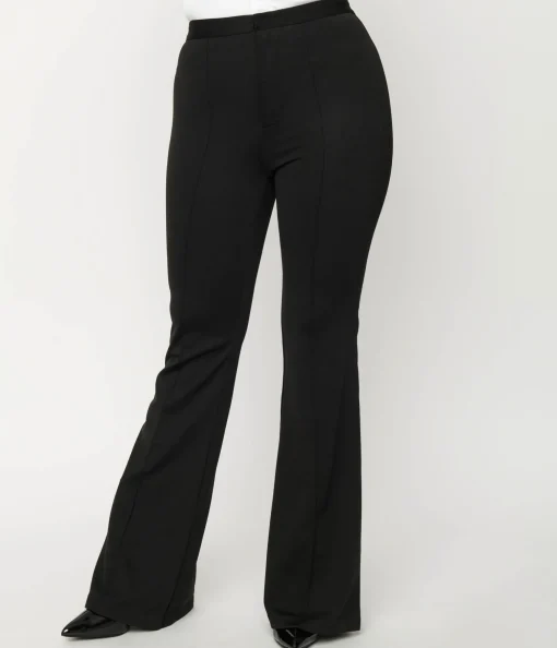 Black Front Pleat Flare Pants
