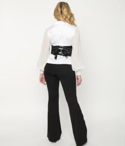 Black Front Pleat Flare Pants