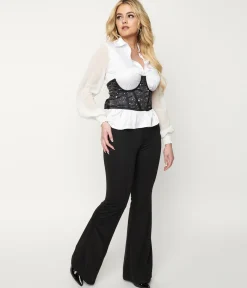 Black Front Pleat Flare Pants