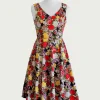 Black Garden Floral Swing Dress