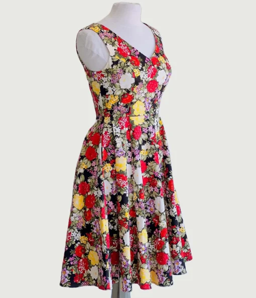 Black Garden Floral Swing Dress