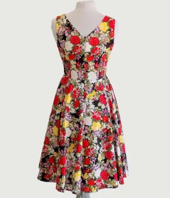Black Garden Floral Swing Dress