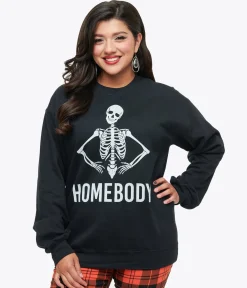 Black Homebody Skeleton Crewneck Sweater