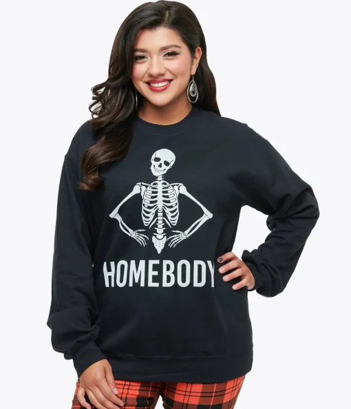 Black Homebody Skeleton Crewneck Sweater