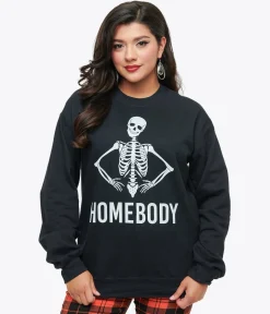 Black Homebody Skeleton Crewneck Sweater