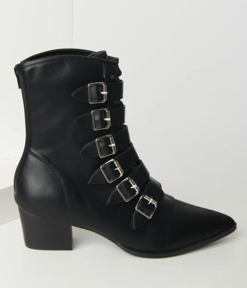 Black Leatherette Buckle Coven Boots