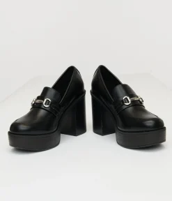 Black Leatherette Loafer Heels