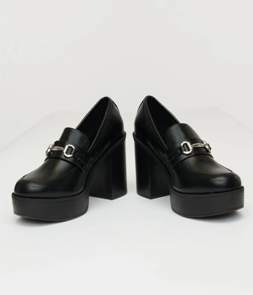 Black Leatherette Loafer Heels