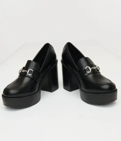 Black Leatherette Loafer Heels