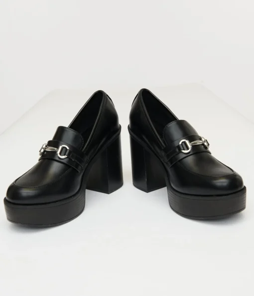 Black Leatherette Loafer Heels
