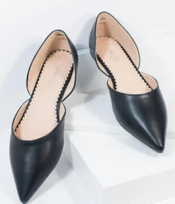 Black Leatherette Pointed Toe Flats