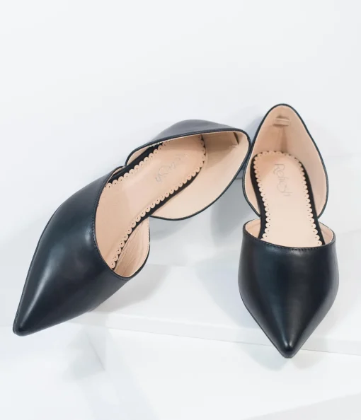 Black Leatherette Pointed Toe Flats