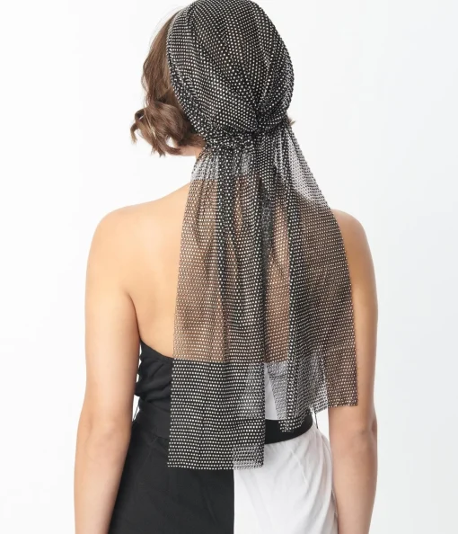 Black Mesh & Silver Rhinestone Headscarf