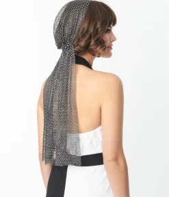 Black Mesh & Silver Rhinestone Headscarf
