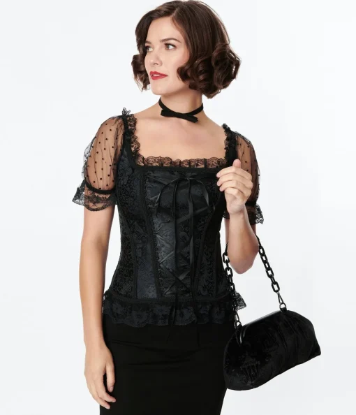 Black Paisley Embossed Renaissance Corset Top