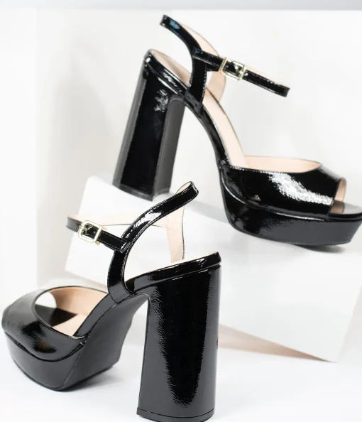 Black Patent Leatherette Peep Toe Platforms