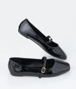 Black Patent Leatherette Mary Jane Flats
