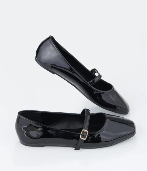 Black Patent Leatherette Mary Jane Flats