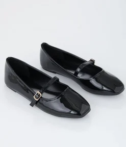 Black Patent Leatherette Mary Jane Flats