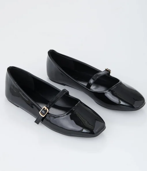 Black Patent Leatherette Mary Jane Flats