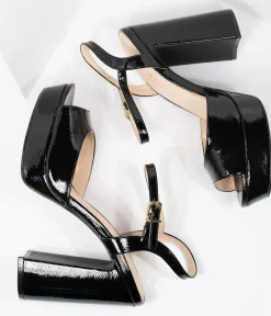 Black Patent Leatherette Peep Toe Platforms