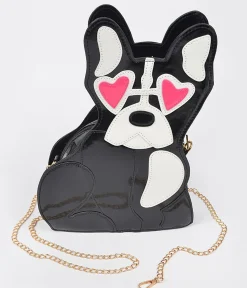Black Puppy Leatherette Crossbody Bag