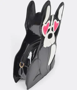 Black Puppy Leatherette Crossbody Bag