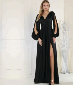 Black Satin Long Sleeve Goddess Gown