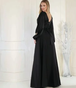 Black Satin Long Sleeve Goddess Gown