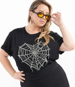 Black Spider Web Heart Fitted Tee
