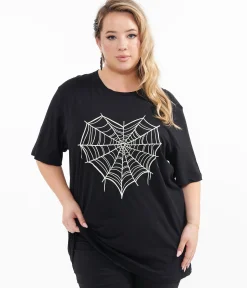 Black Spider Web Heart Fitted Tee