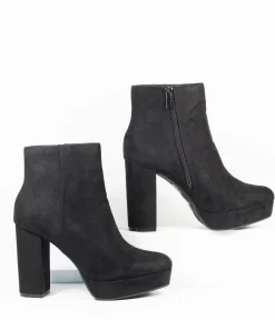 Black Suede Platform Heel Booties