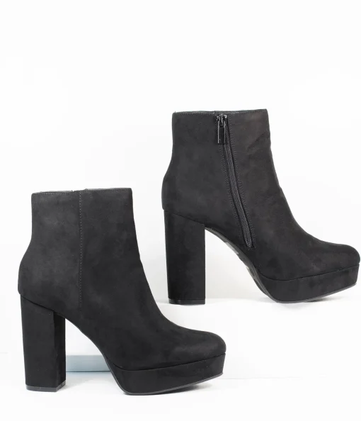 Black Suede Platform Heel Booties
