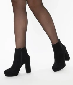 Black Suede Platform Heel Booties
