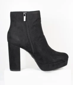 Black Suede Platform Heel Booties