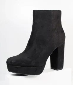 Black Suede Platform Heel Booties