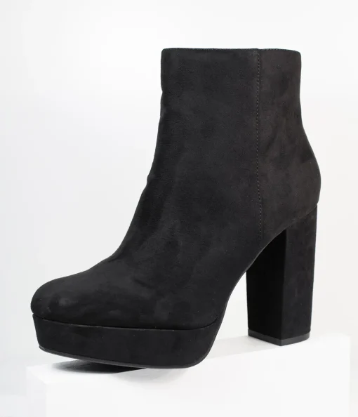 Black Suede Platform Heel Booties