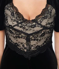 Black Velvet & Cream Lace Maxi Dress