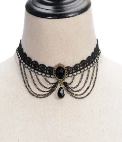 Black Victorian Lace & Rhinestone Choker