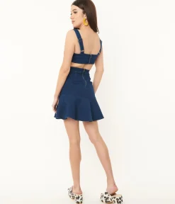 Blue Denim Cutout Pinafore Fitted Dress
