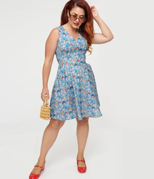 Blue Mushroom Fit & Flare Dress