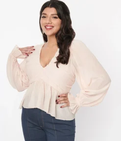 Blush Chiffon Long Sleeve Blouse