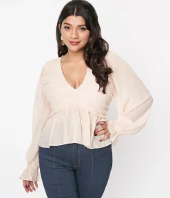 Blush Chiffon Long Sleeve Blouse