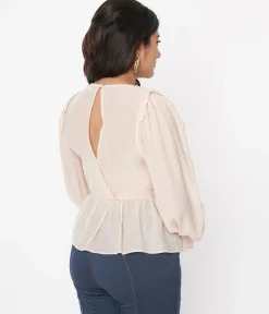Blush Chiffon Long Sleeve Blouse